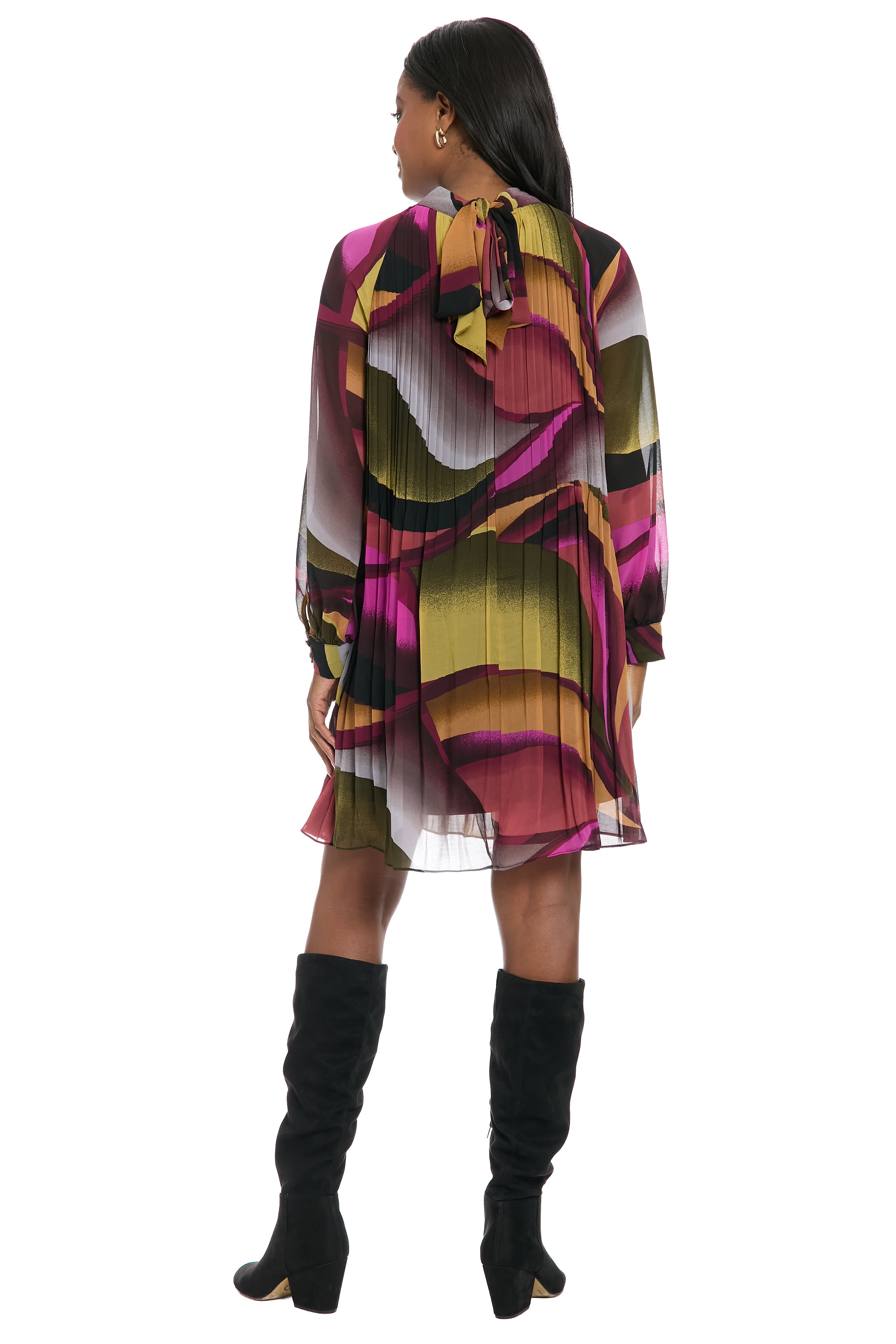 Tie Back Bishop Dress Camel / Olive Green  - Maggy London