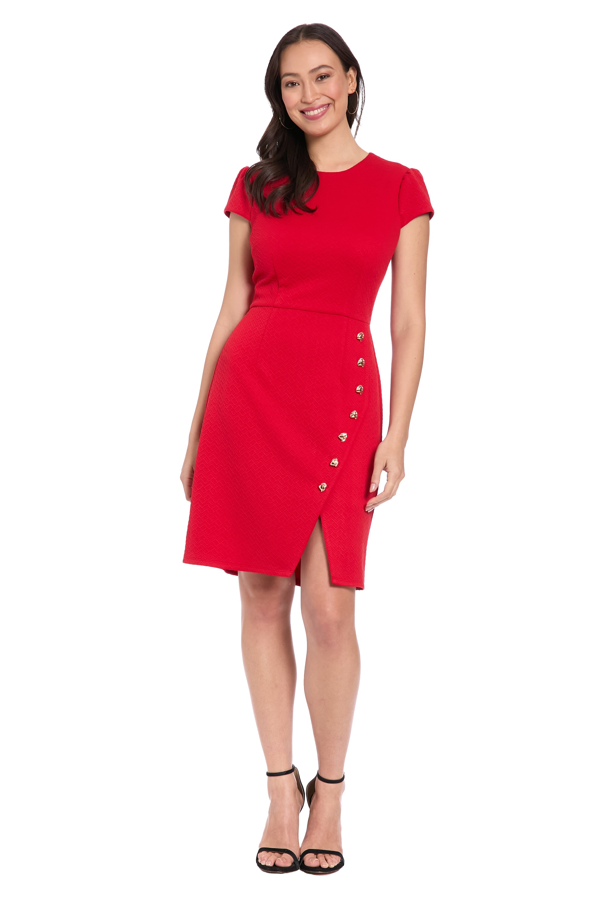 Structured Diamond Knit Dress Lipstick Red  - Maggy London