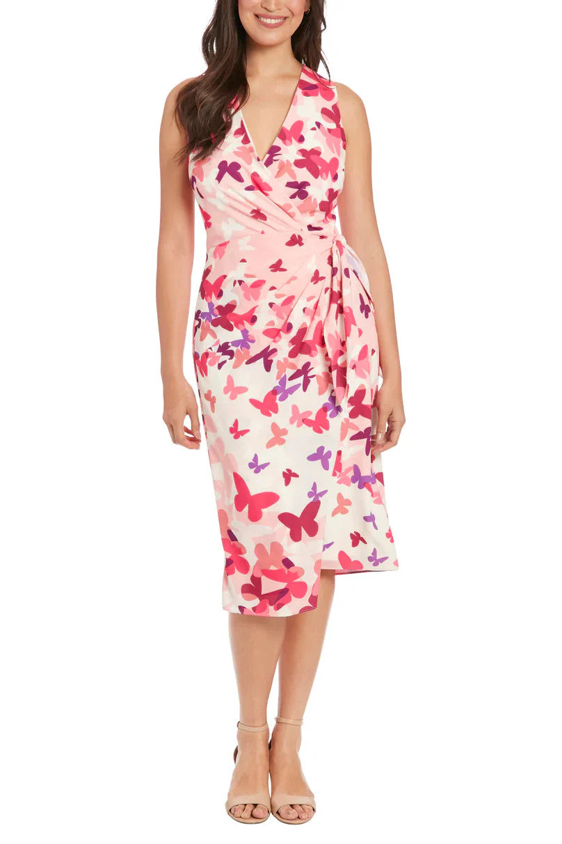 Short Cocktail Printed Midi Dress Pink Multi - London Times