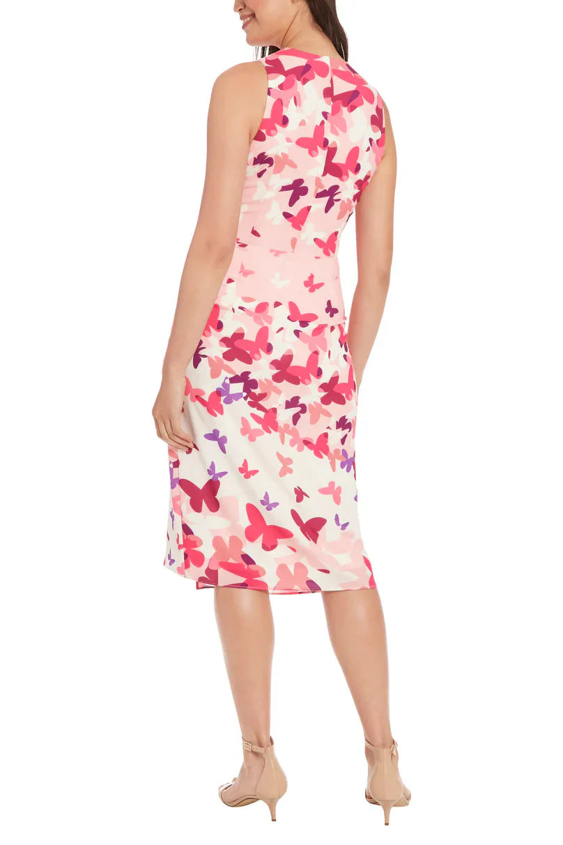 Short Cocktail Printed Midi Dress Pink Multi - London Times