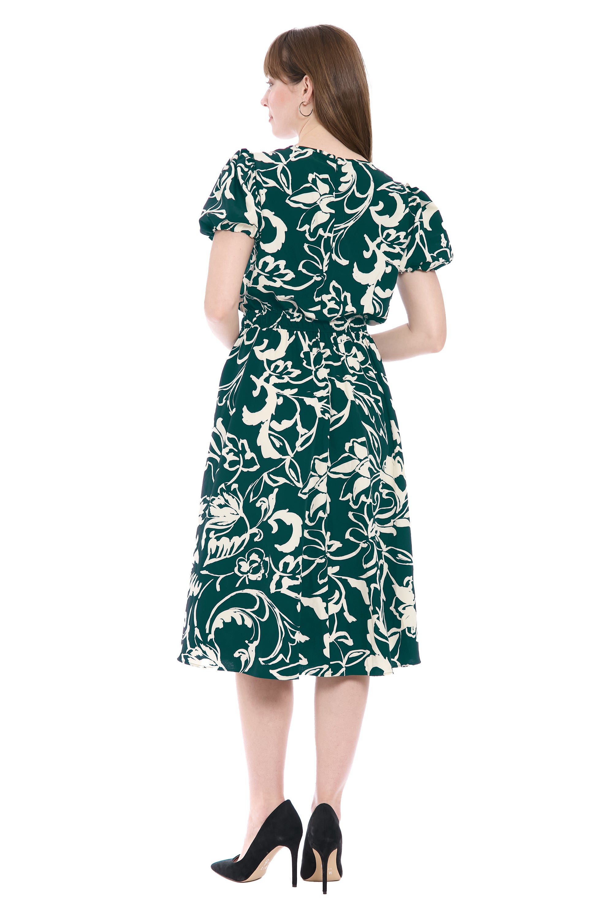 Tucked-Sleeve Midi Dress H Green / Bone  - Maggy London