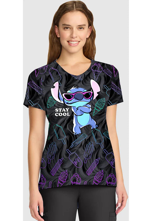 V-Neck Print Scrub Top Stitch Too Cool
