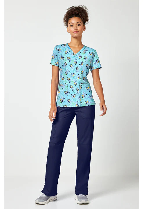 Estampado de blusa médica con cuello en V Bluey Zone