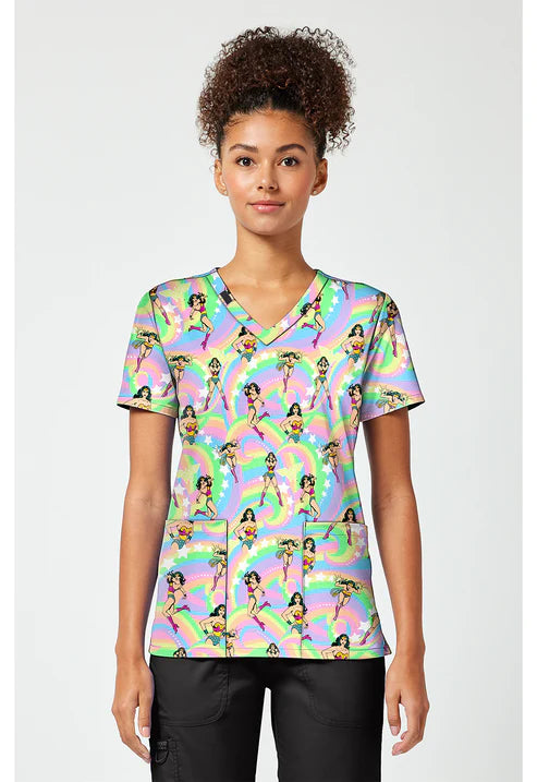 Print V-Neck Scrub Top Realm Of Heroes