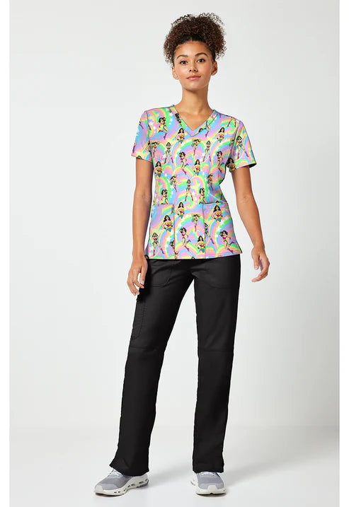 Print V-Neck Scrub Top Realm Of Heroes