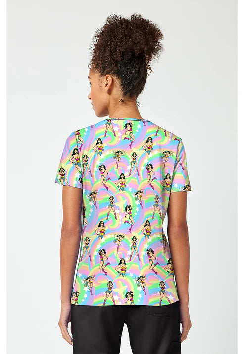 Print V-Neck Scrub Top Realm Of Heroes