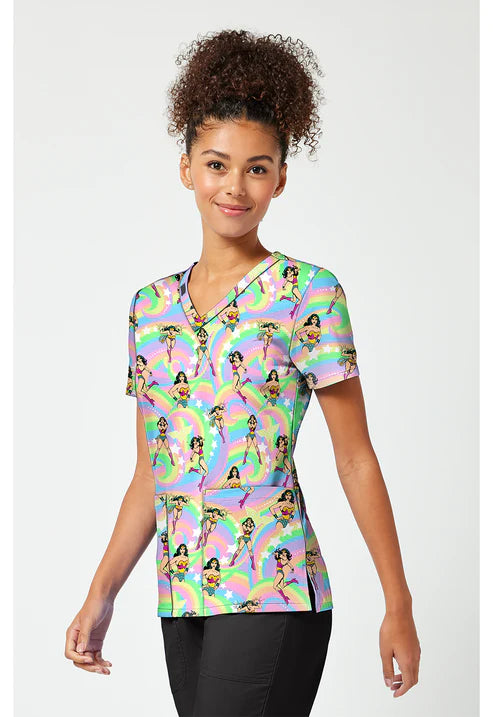 Print V-Neck Scrub Top Realm Of Heroes