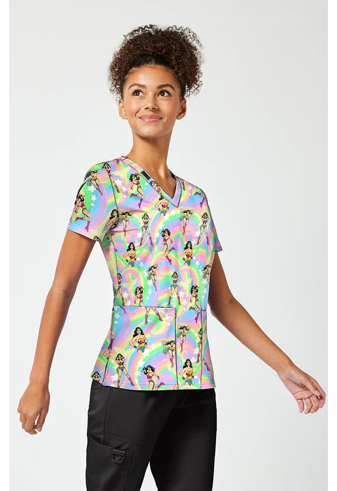 Print V-Neck Scrub Top Realm Of Heroes