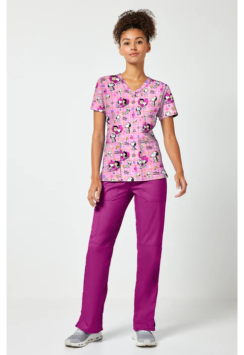Print V-Neck Scrub Top Snoopy Eyes