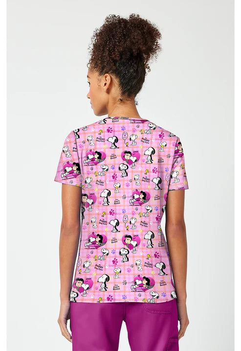 Print V-Neck Scrub Top Snoopy Eyes