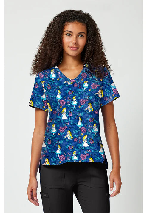 Estampado V-Neck Scrub Top Bow-Tanical