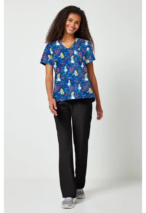 Estampado V-Neck Scrub Top Bow-Tanical