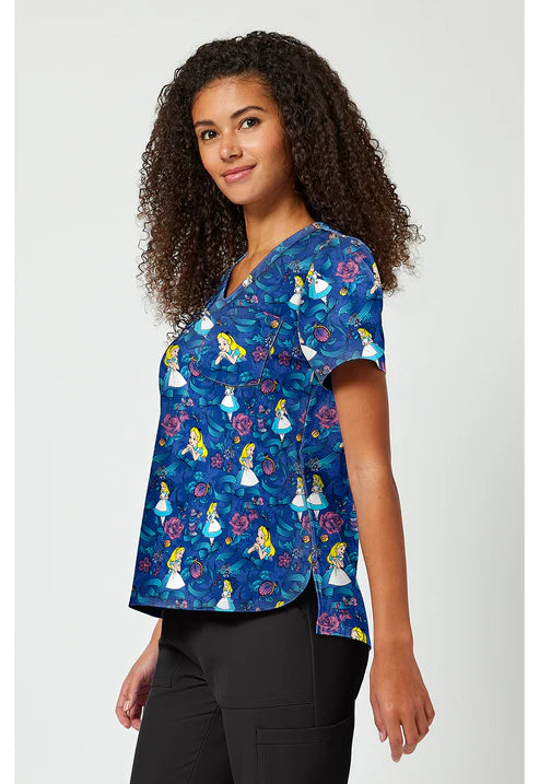 Estampado V-Neck Scrub Top Bow-Tanical