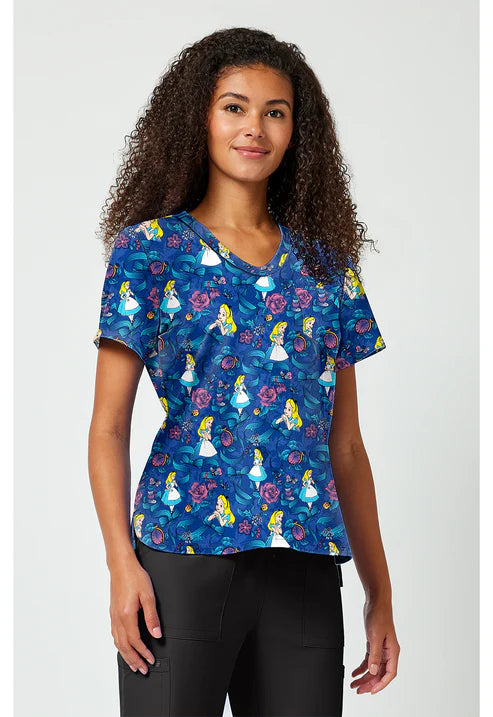 Estampado V-Neck Scrub Top Bow-Tanical