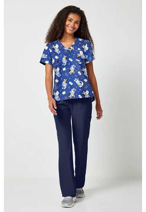 Blusa Quirúrgica Estampada con Cuello V Azul para Enfermera