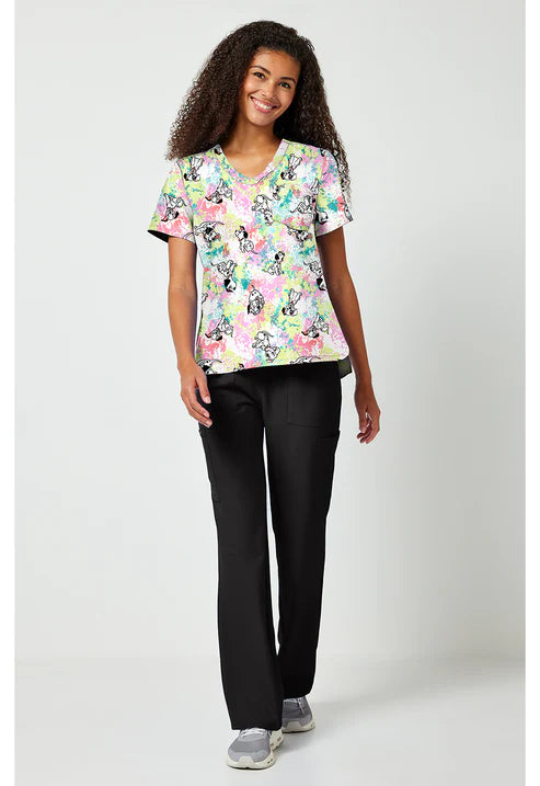 Estampado de blusa médica con cuello en V Puppy Pile