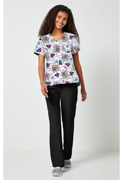 Blusa con estampado de cuello en V para uniforme, modelo Head Skyward