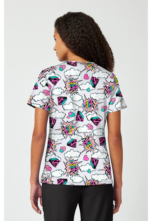 Blusa con estampado de cuello en V para uniforme, modelo Head Skyward