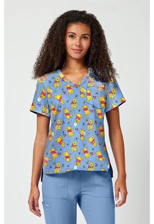 Estampado de blusa médica con cuello en V I Say Honey