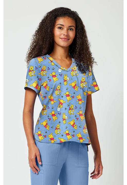 Estampado de blusa médica con cuello en V I Say Honey