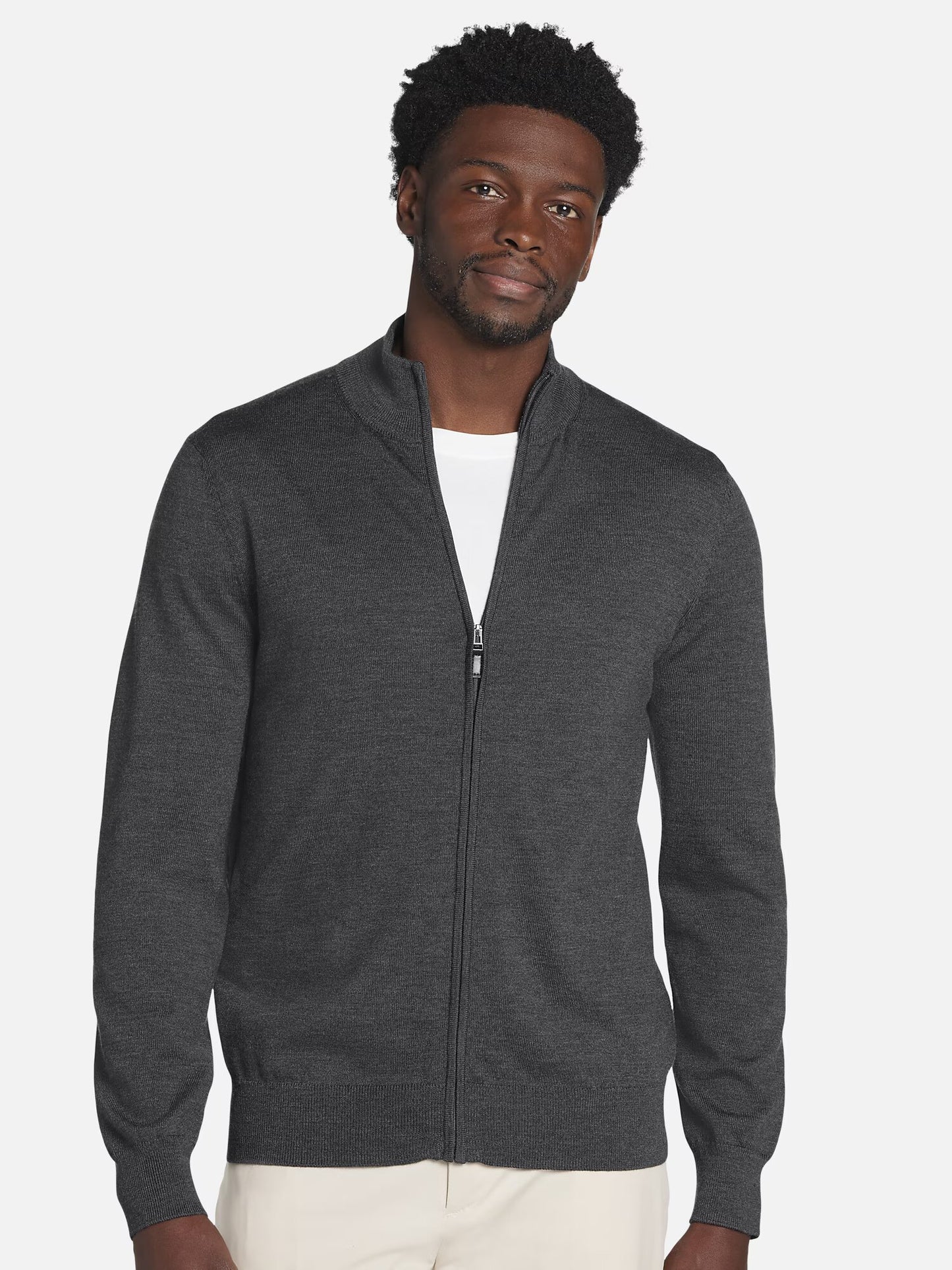 Men's Full Zip Honey Comb Sweater Heather Charcoal