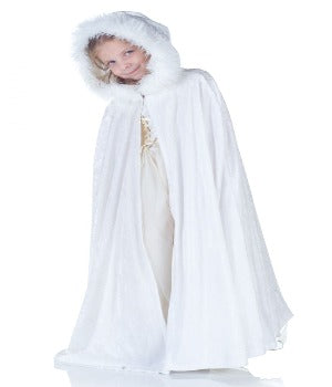White Panne Cape With Fur Trim