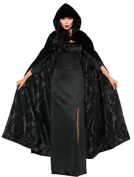 Deluxe Velvet and Satin Flocked Cape Black