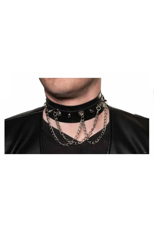 Spiked Studded Collar With Chains