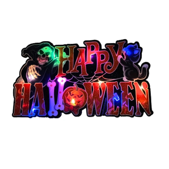 Grim Reaper Happy Halloween LED Core Board Light-Up Hanging Decor