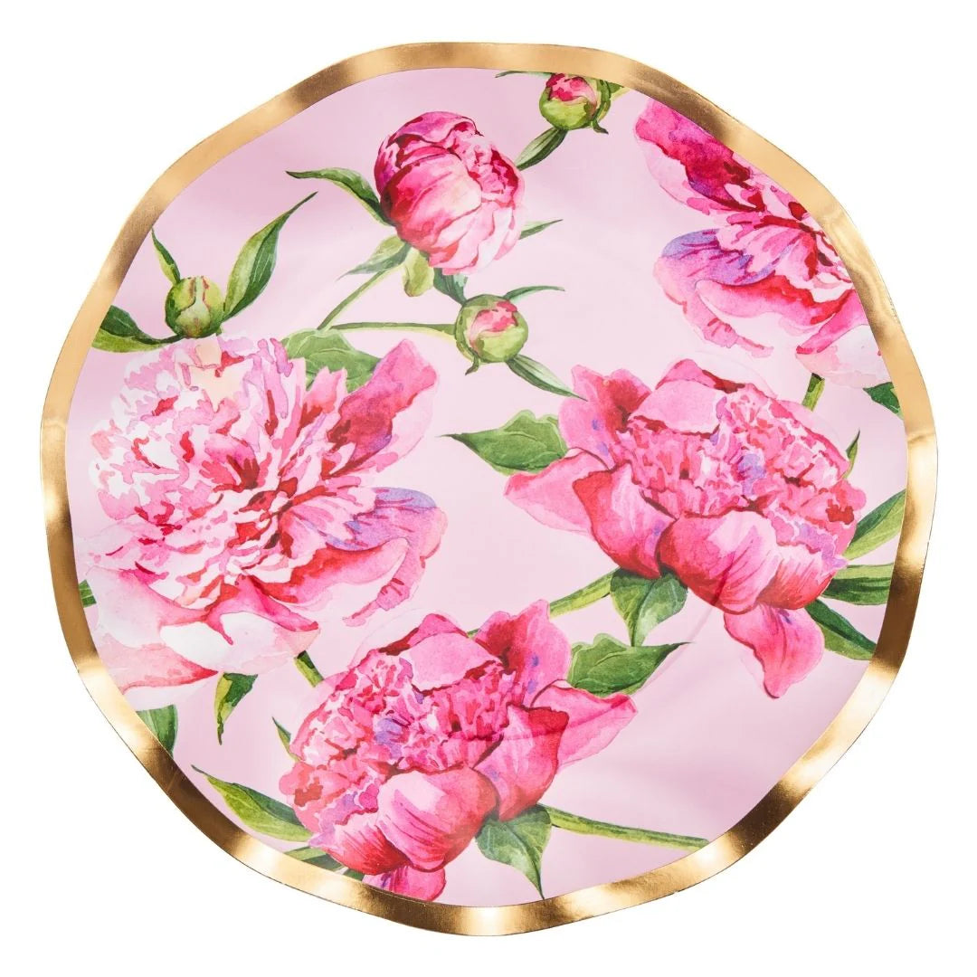 Wavy Dinner Plate Pink Peonies 10"