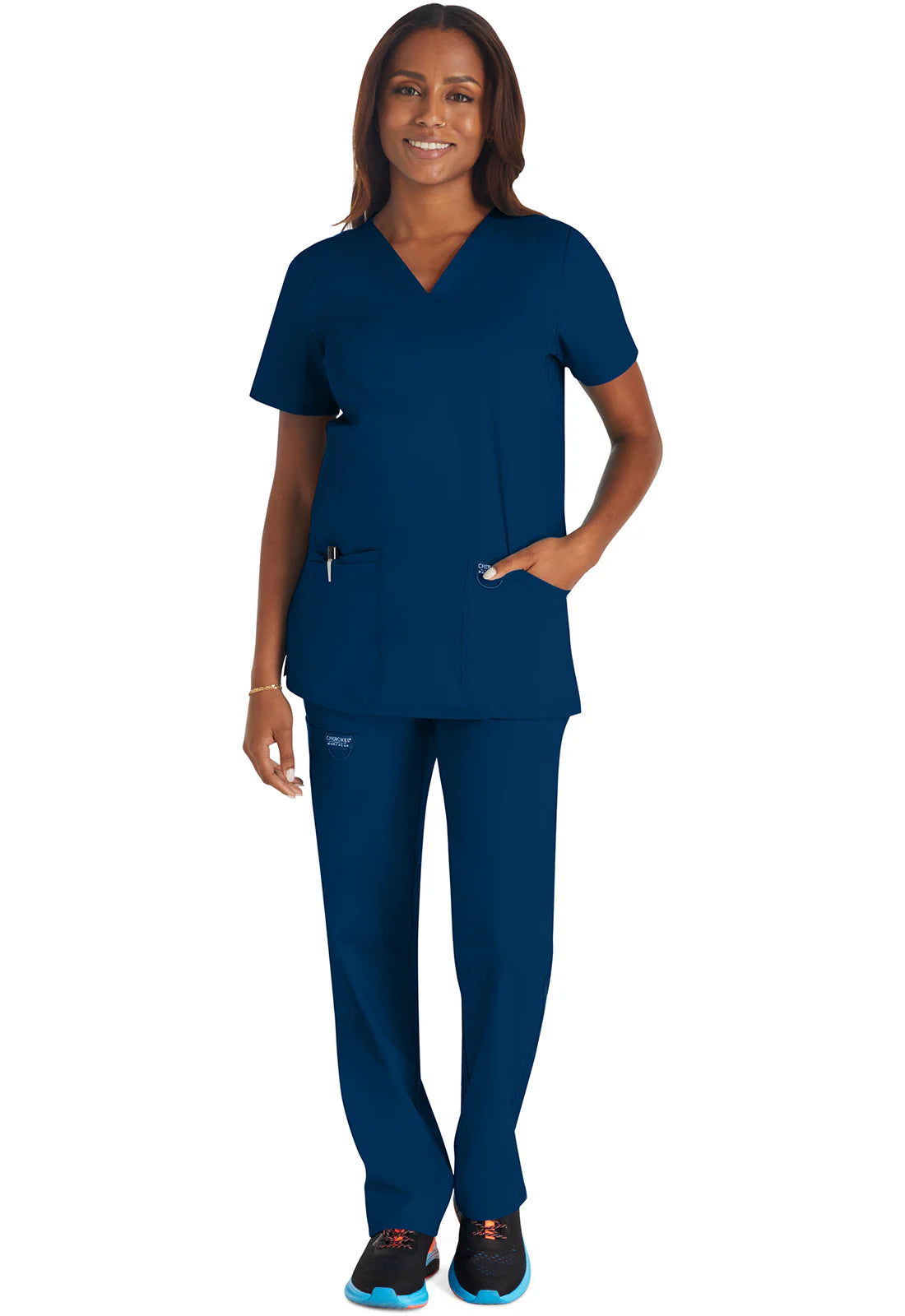 Camisa médica de cuello en V azul marino