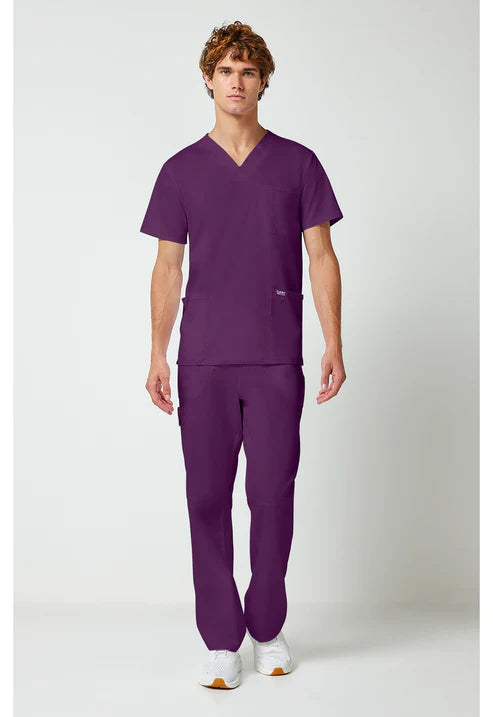 Uniforme médico con cuello en V para hombre - Berenjena