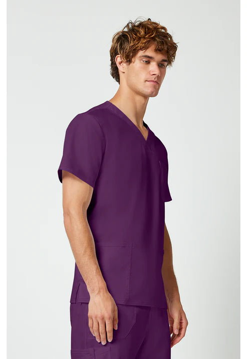 Uniforme médico con cuello en V para hombre - Berenjena