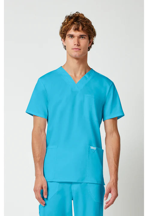 Top de cuello de pico para hombre, turquesa