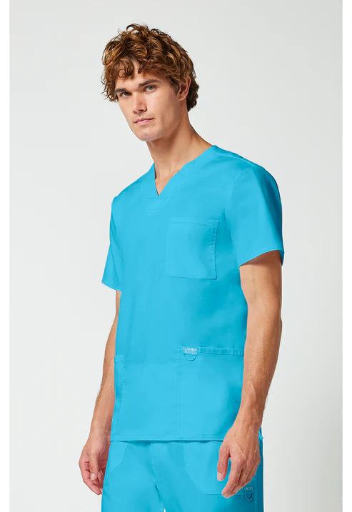 Top de cuello de pico para hombre, turquesa