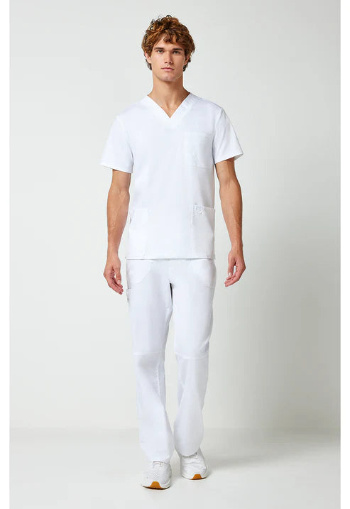 Top de cuello en V para hombre, blanco