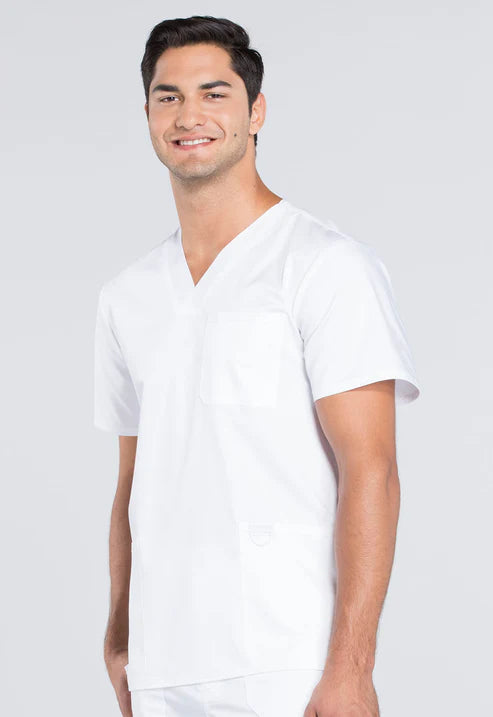 Top de cuello en V para hombre, blanco