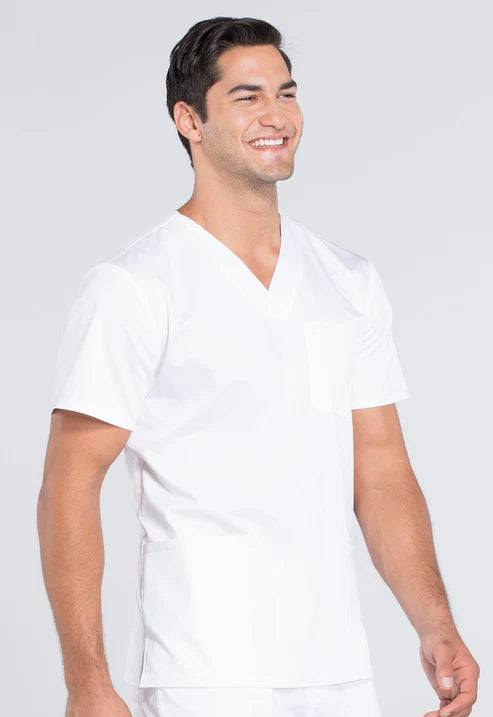 Top de cuello en V para hombre, blanco