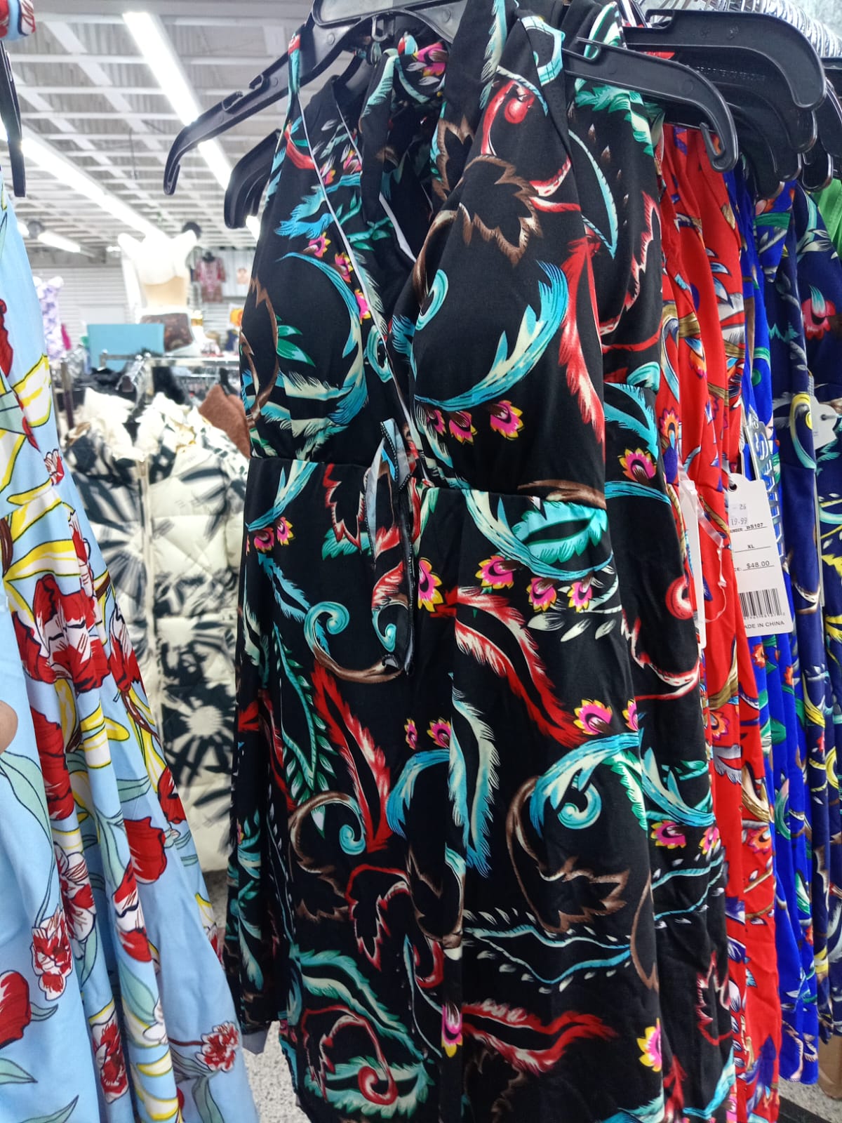 Bathing Suit Black Flowers
