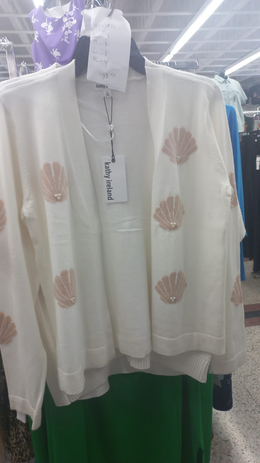 L/S Shrug with Shells Jacquard Brilliant White / White Pears