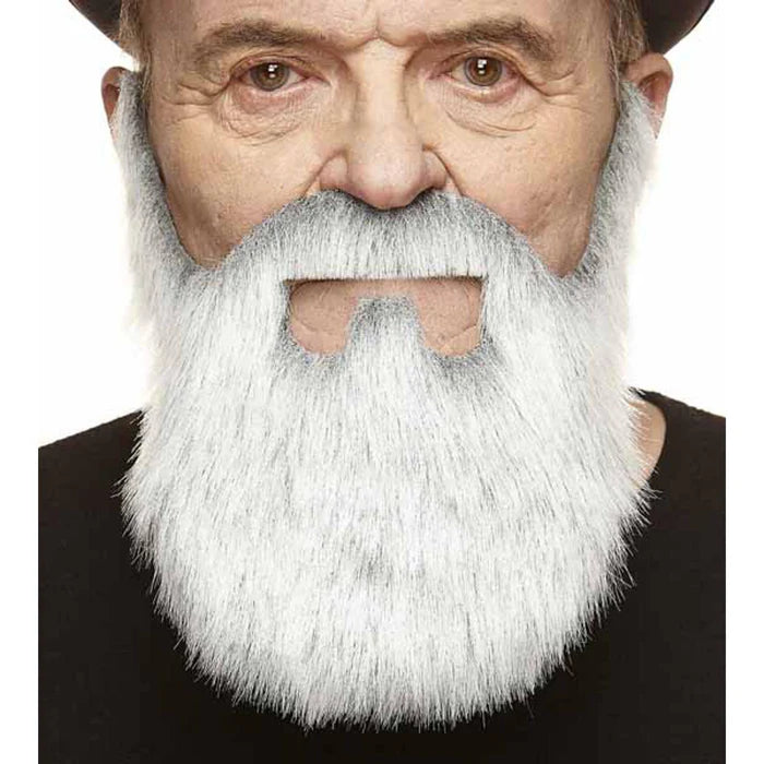 Mustache and beard, gray and white
