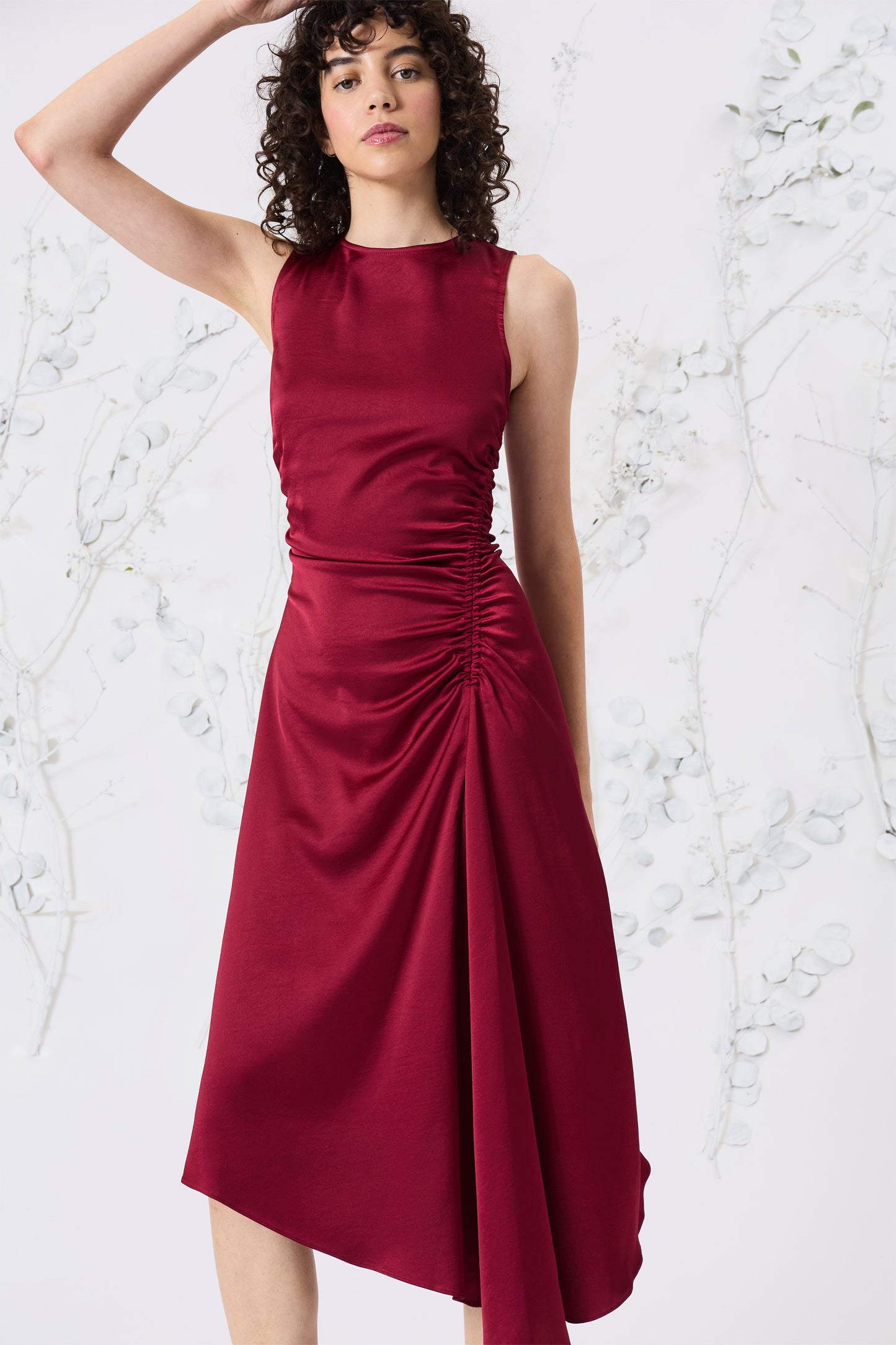 Boat Neck Asymmetric Midi Dress Red - Maggy London