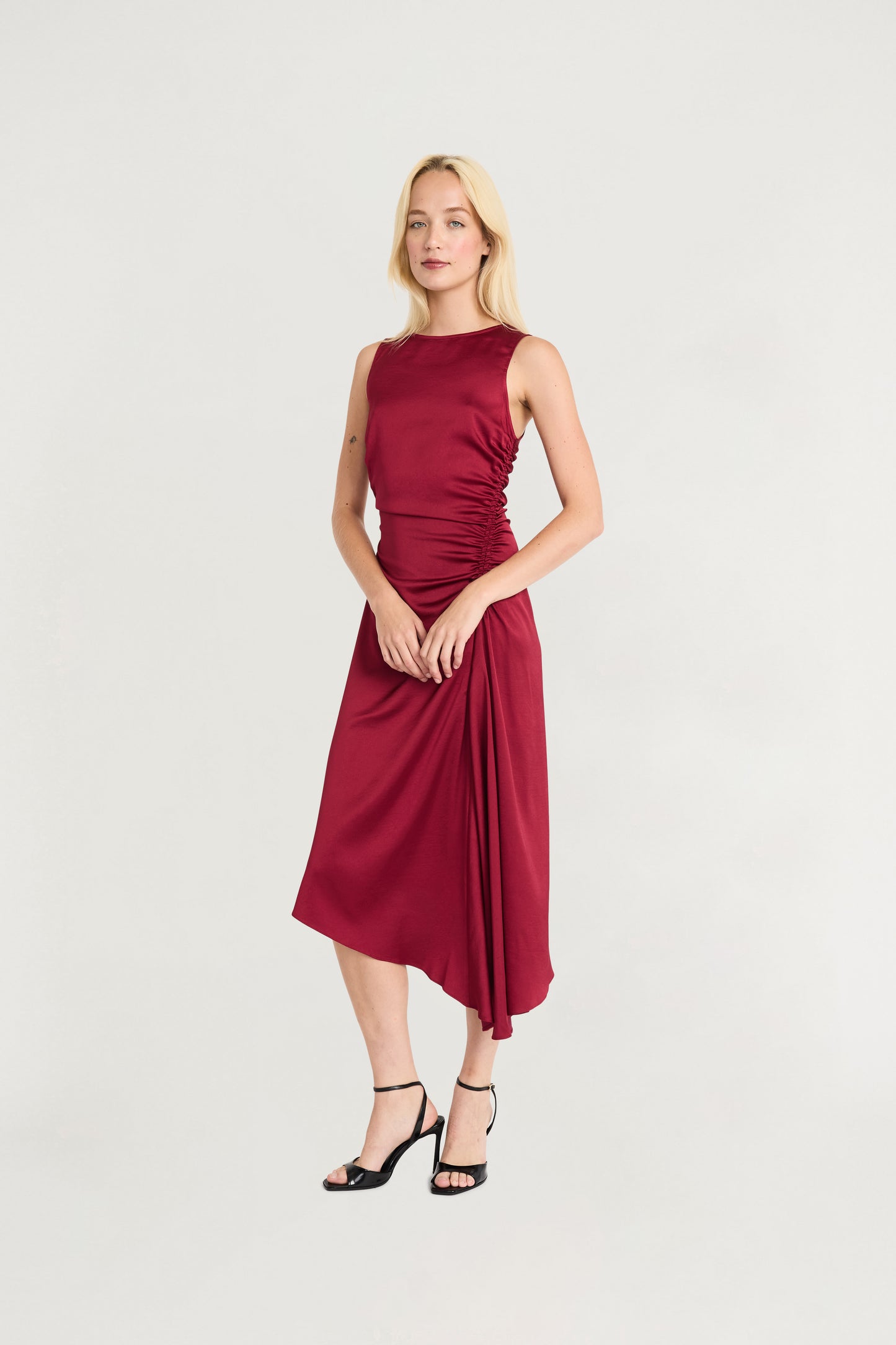Boat Neck Asymmetric Midi Dress Red - Maggy London