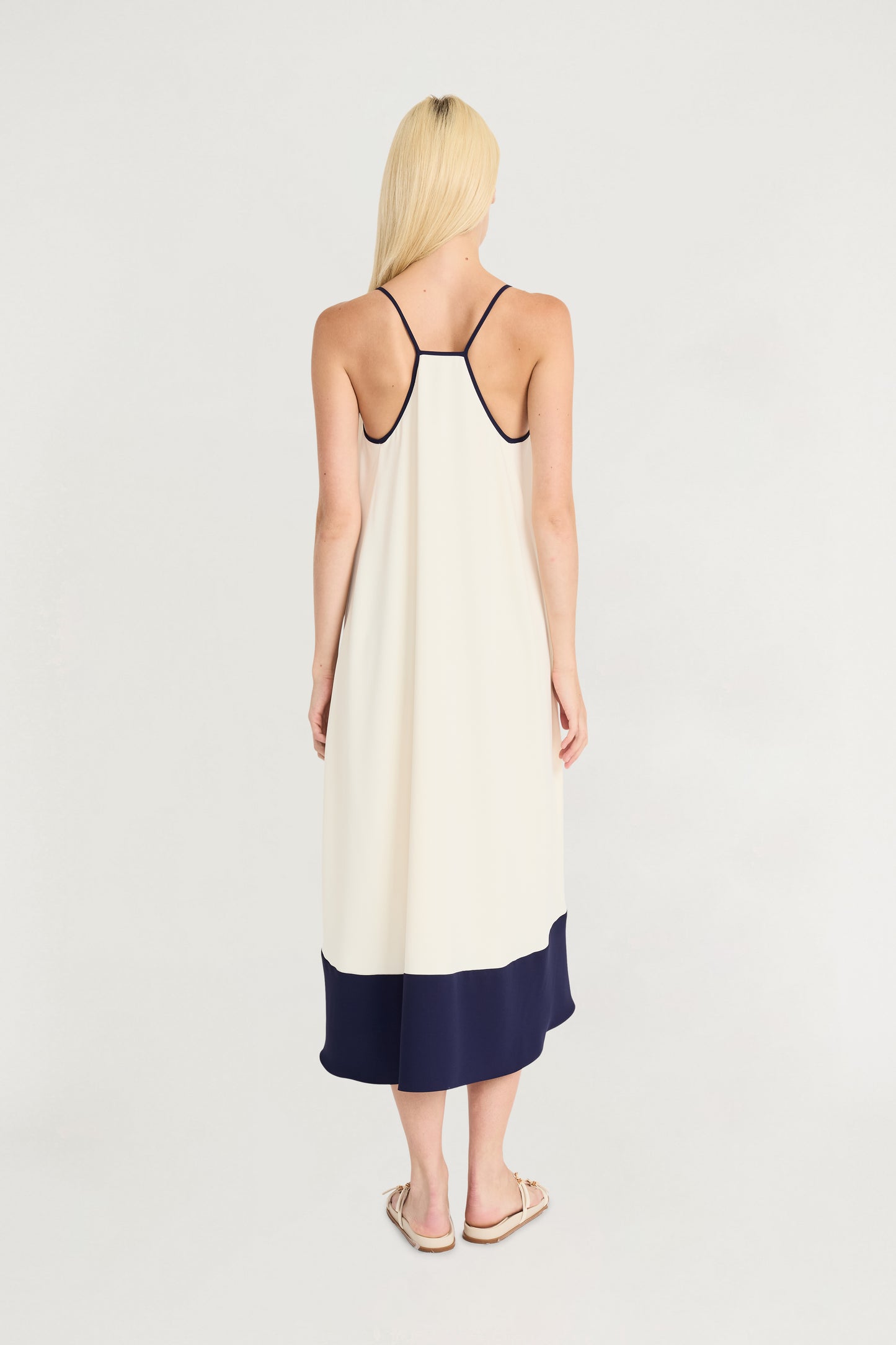 V-Neck Midi Dress Cream / Navy - Maggy London