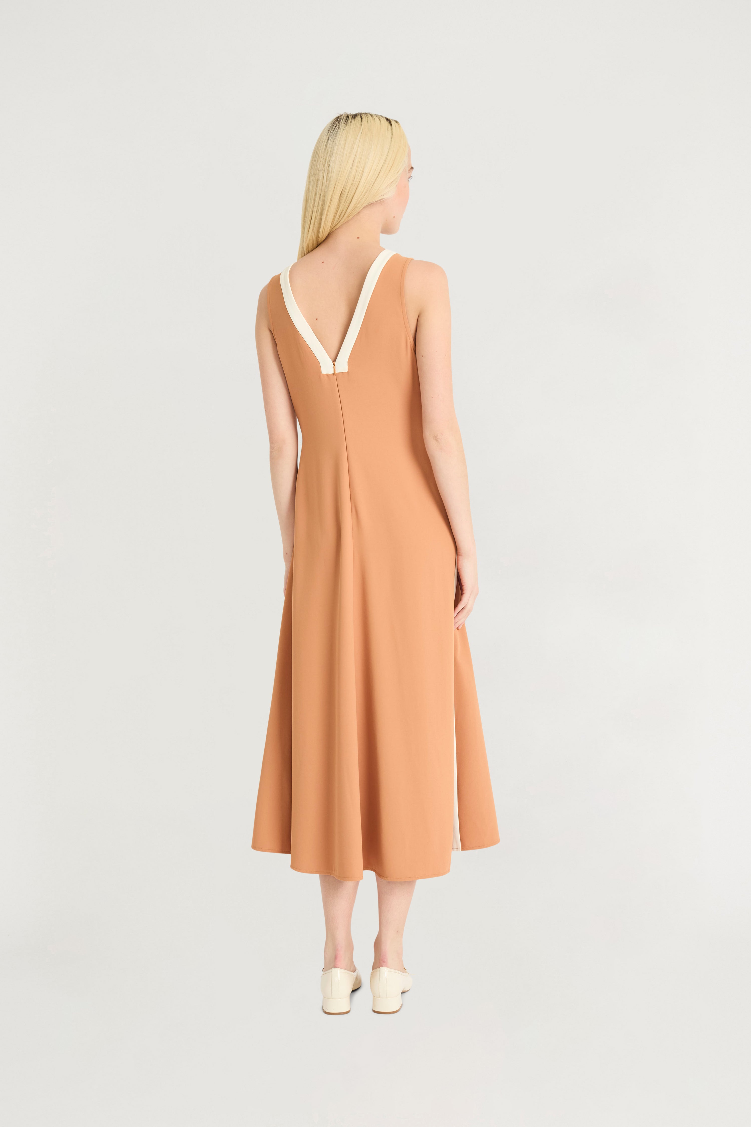 V-Neck Midi Dress Copper/White  - Maggy London