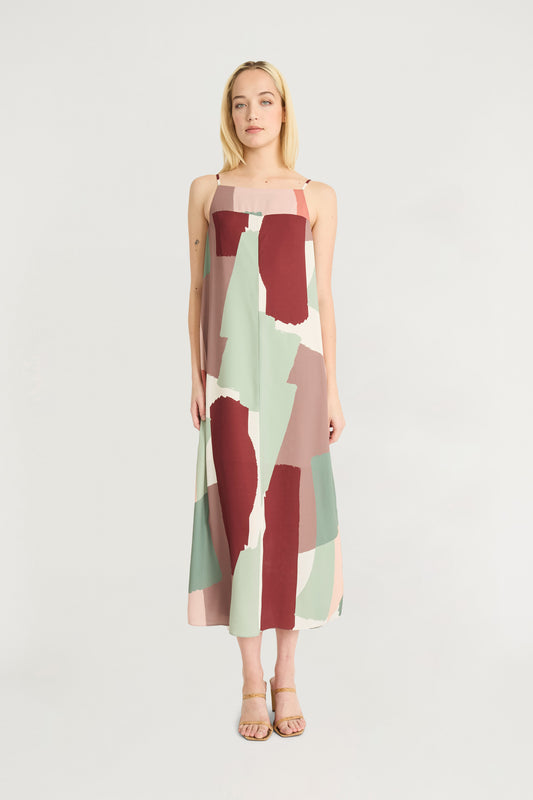 Abstract Print Shift Dress White Smoke/ Antique Rose   - Maggy London