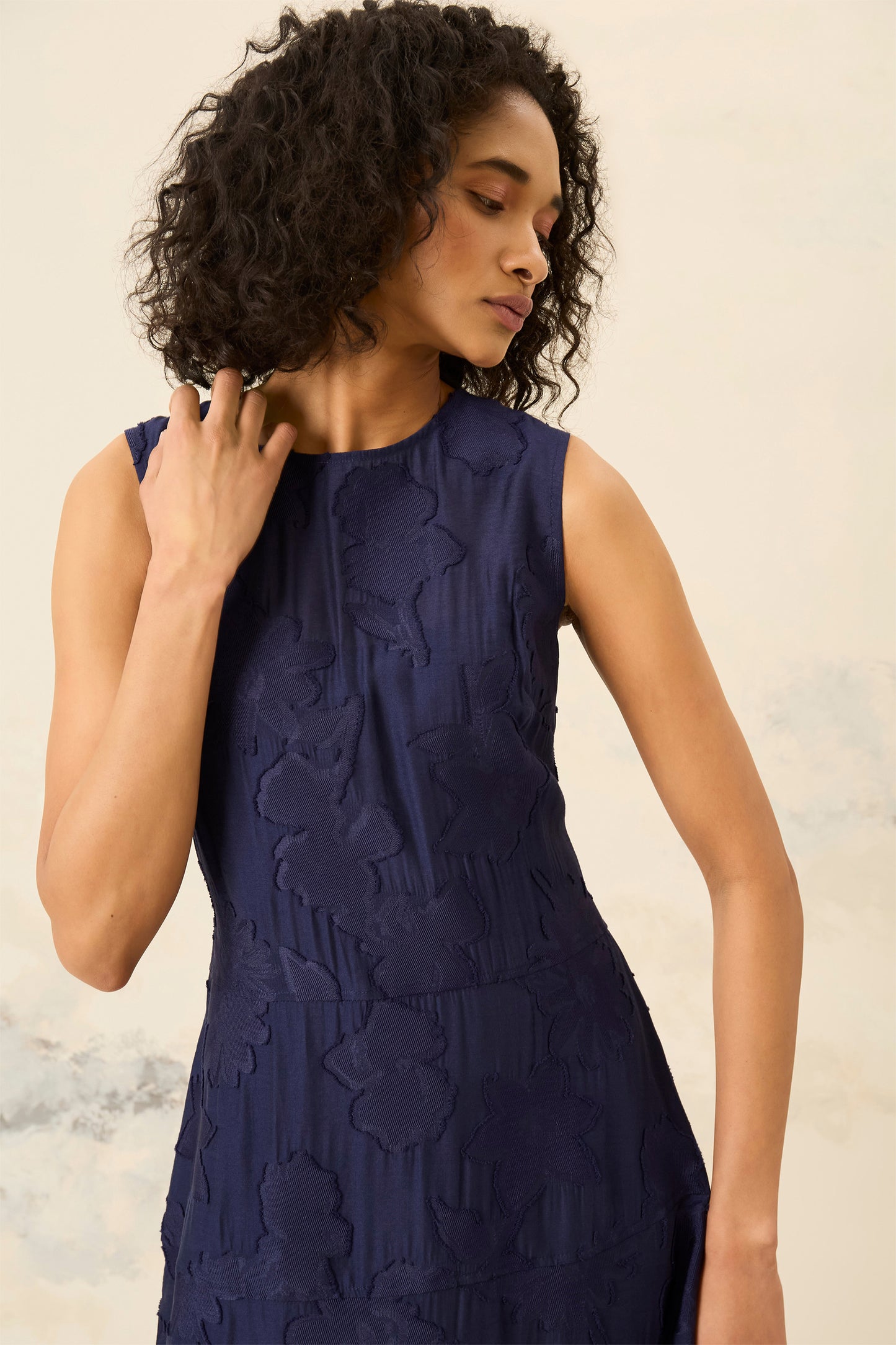 Textured Sleeveless Fit & Flare Midi Dress Evening Blue - Maggy London