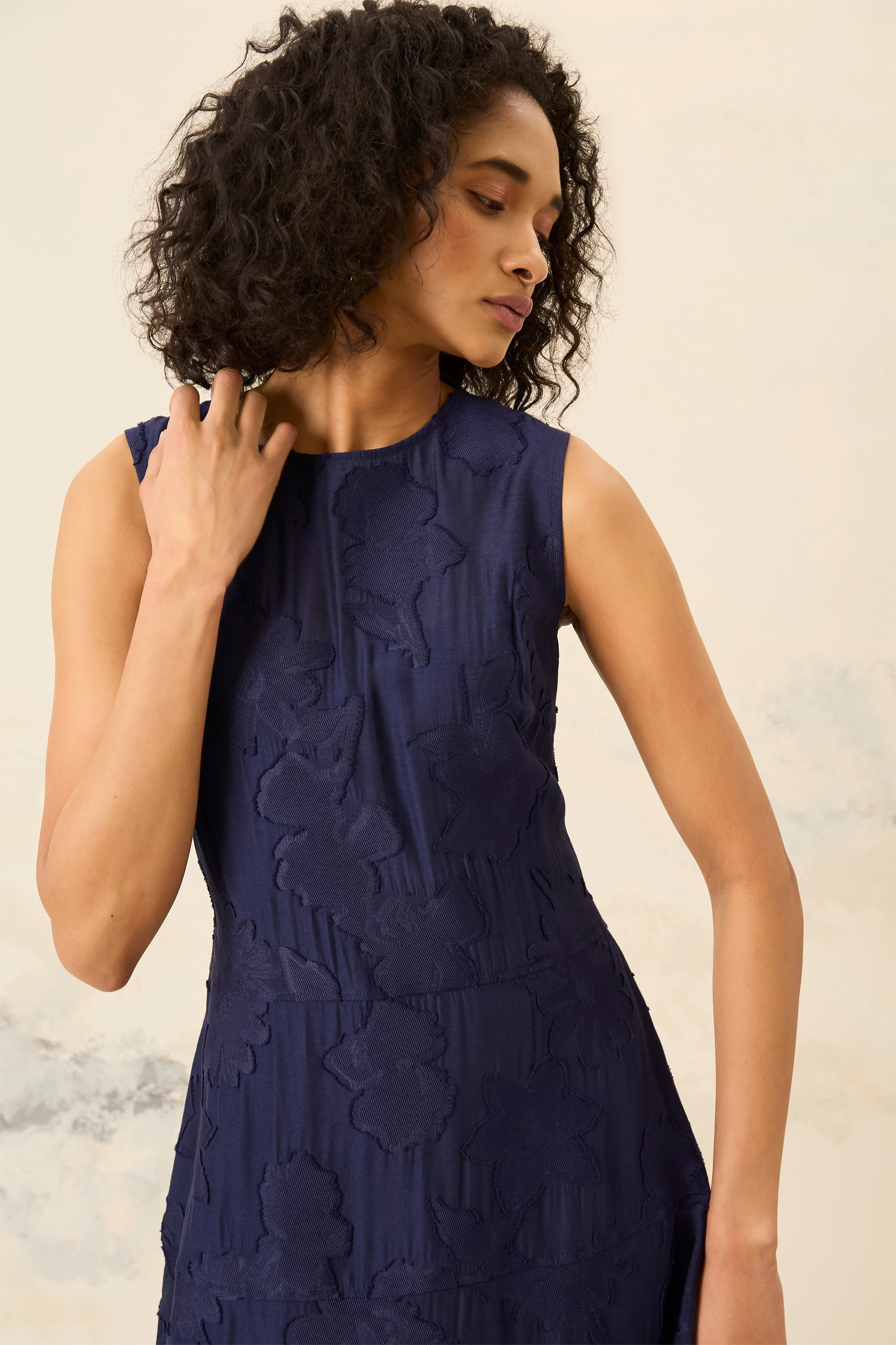 Textured Sleeveless Fit & Flare Midi Dress Evening Blue - Maggy London