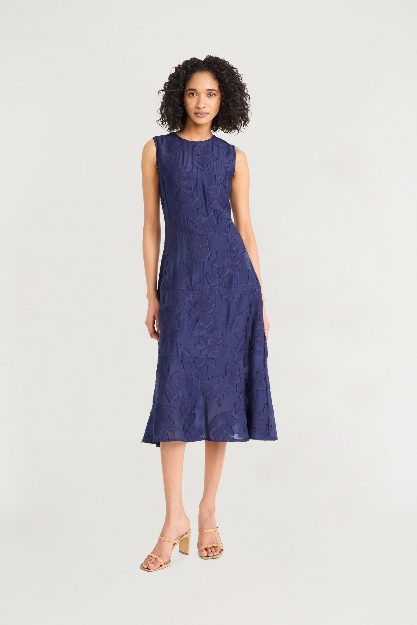 Textured Sleeveless Fit & Flare Midi Dress Evening Blue - Maggy London