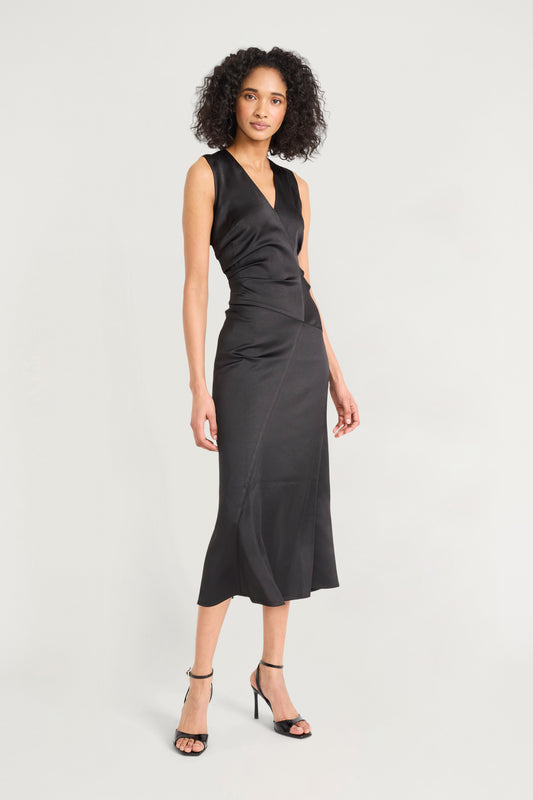 Satin V-Neck Sleeveless Midi Dress Meteorite - Maggy London